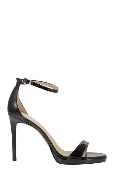 Stuart Weitzman Shiny Leather Platform Sandals With Stiletto Heel In Black