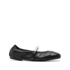Stuart Weitzman Laced Pearl Round Toe Flat Shoes In Black