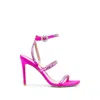 Stuart Weitzman Gemcut 100 Crystal-embellished Neon Satin Sandals In Pink