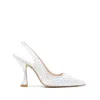 Stuart Weitzman Glam Xcurve Crystal Slingback Pumps In White