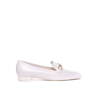 Stuart Weitzman Signature Square Leather Loafers In White