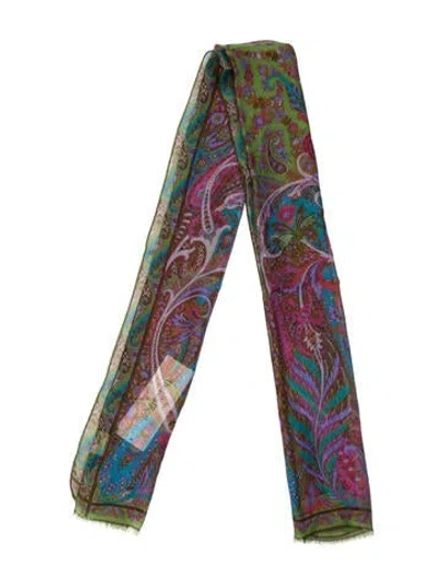 Pre-owned Stuart Weitzman Silk Paisley Print Scarf In Brown