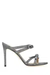Stuart Weitzman Multicolor Fabric Sw Bow Mules In Silver