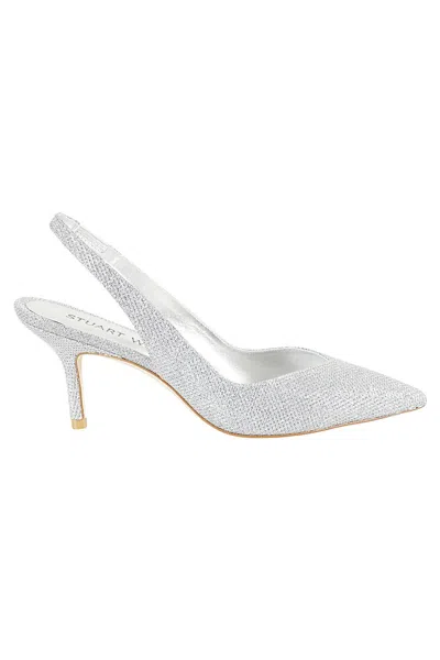 Stuart Weitzman Silver Eva 75 Lurex Slingback Pumps