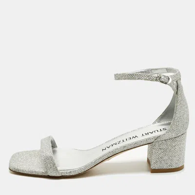 Pre-owned Stuart Weitzman Silver Glitter Nearlynude Sandals Size 40