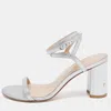 Stuart Weitzman Silver Leather Ankle Wrap Sandals In White