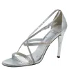 Stuart Weitzman Silver Leather Crystal Embellished Strappy Sandals In Metallic