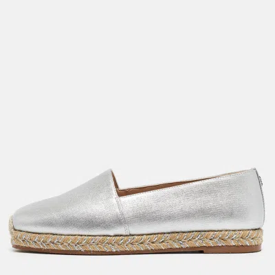 Pre-owned Stuart Weitzman Silver Leather Espadrille Flats Size 36
