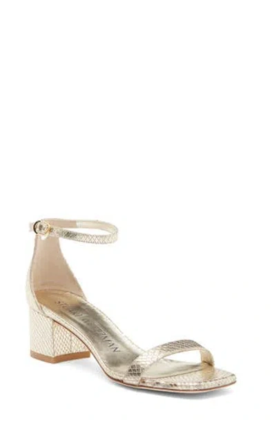 Stuart Weitzman Simple Curve Block Heel Sandal In Platino