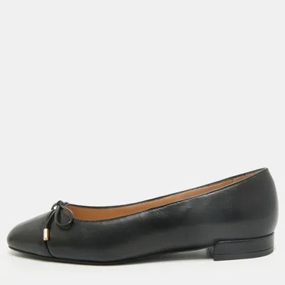Pre-owned Stuart Weitzman Size 35 Black Leather Sleek Bow Ballet Flats