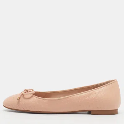 Pre-owned Stuart Weitzman Size 35.5 Beige Croc Embossed Leather Ballet Flats