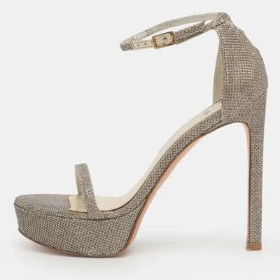 Pre-owned Stuart Weitzman Size 36 Metallic Glitter Ankle Strap Sandals In Silver