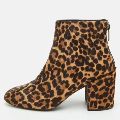 Pre-owned Stuart Weitzman Size 36.5 Brown Leopard Print Calf Hair Ankle Length Boots