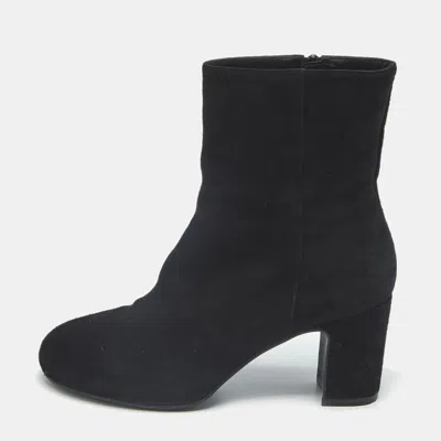 Pre-owned Stuart Weitzman Size 37 Black Suede Ankle Length Boots