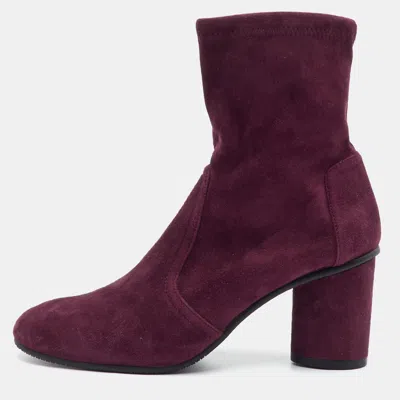 Pre-owned Stuart Weitzman Size 37 Burgundy Suede Block Heel Ankle Length Boots