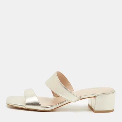 Pre-owned Stuart Weitzman Size 37 Gold Leather Slide Sandals