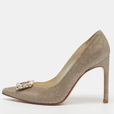 Pre-owned Stuart Weitzman Size 37 Gold Lurex Fabric Crystal Embellished Pumps