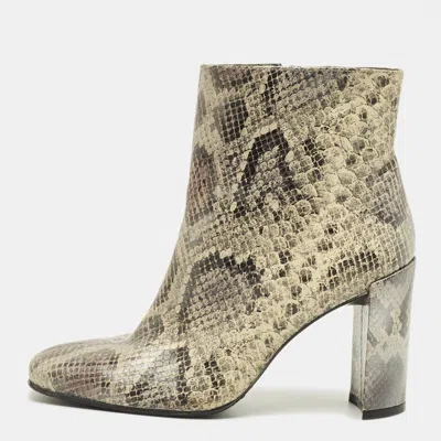 Pre-owned Stuart Weitzman Size 38 Grey/black Python Embossed Leather Ankle Length Boots In Gray