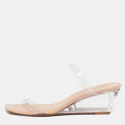 Pre-owned Stuart Weitzman Size 38 Transparent Pvc Wedge Slide Sandals
