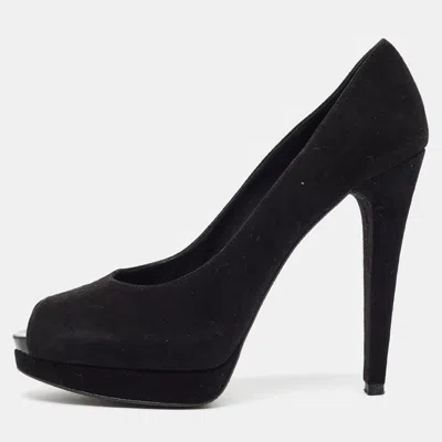 Pre-owned Stuart Weitzman Size 38.5 Black Suede Peep Toe Pumps