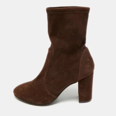 Pre-owned Stuart Weitzman Size 38.5 Brown Suede Ankle Length Boots