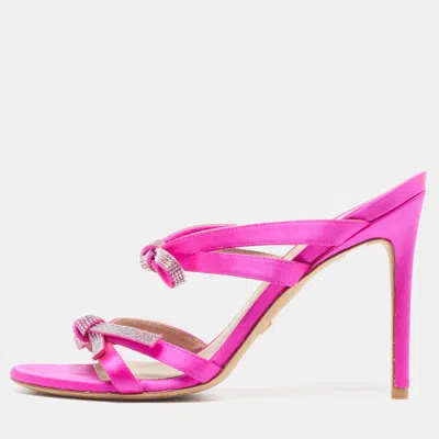 Pre-owned Stuart Weitzman Size 38.5 Pink Satin Slide Sandals