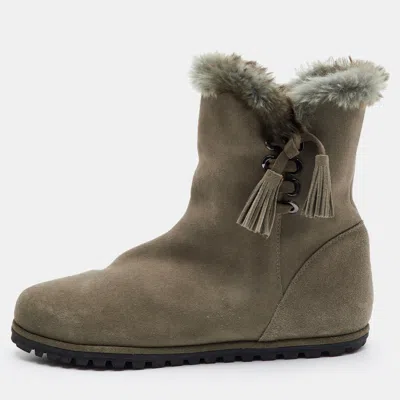 Pre-owned Stuart Weitzman Size 39 Light Brown Suede Fur Ankle Length Boots