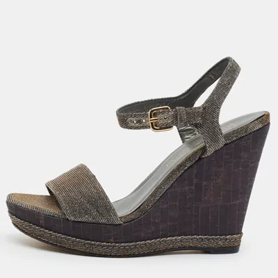 Pre-owned Stuart Weitzman Size 39 Silver/gold Glitter Wedge Sandals