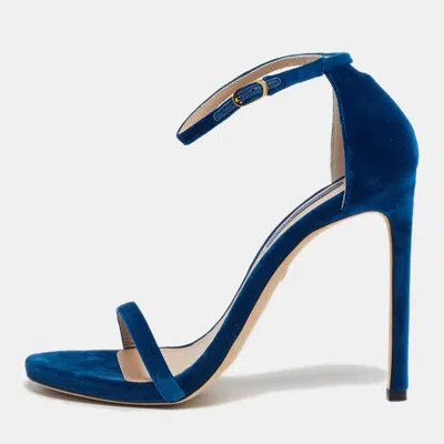 Pre-owned Stuart Weitzman Size 40 Blue Velvet Ankle Strap Sandals