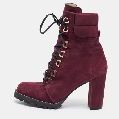 Pre-owned Stuart Weitzman Size 41 Burgundy Suede Combat Boots