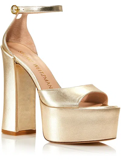 Stuart Weitzman Skyhigh Womens Leather Round Toe Platform Heels In Gold