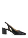 Stuart Weitzman 'sleek' Black Slingback Pumps With Block Heel In Black