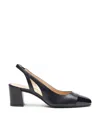 Stuart Weitzman 'sleek' Black Slingback Pumps With Block Heel In Black
