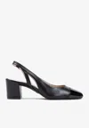 Stuart Weitzman 'sleek' Black Slingback Pumps With Block Heel In Black