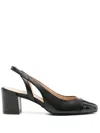 Stuart Weitzman 'sleek' Black Slingback Pumps With Block Heel In Black