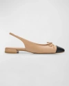 Stuart Weitzman Sleek Bicolor Slingback Ballerina Flats In Adobeblack