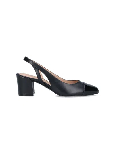 Stuart Weitzman 'sleek' Black Slingback Pumps With Block Heel In Leather Woman