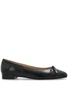 Stuart Weitzman Sleek Mixed Leather Bow Ballerina Flats In Black