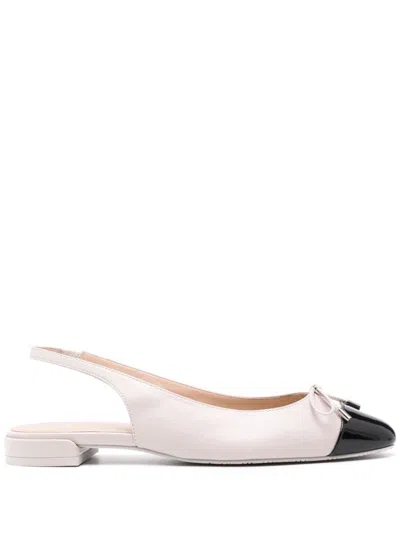 Stuart Weitzman Cream White Nappa Calf Leather Sleek Bow Flat Slingback