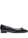 Stuart Weitzman Sleek Mixed Leather Bow Ballerina Flats In Black