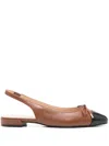 Stuart Weitzman Brown Slingback Ballet Shoes With Cap Toe And Bow Detail In Brown