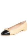 Stuart Weitzman Sleek Bow Ballet Flats Yellow Raffia And Leather In Wheat/black