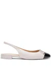 Stuart Weitzman Grey Slingback Ballet Shoes With Cap Toe And Bow Detail In White
