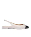 Stuart Weitzman Grey Slingback Ballet Shoes With Cap Toe And Bow Detail In White