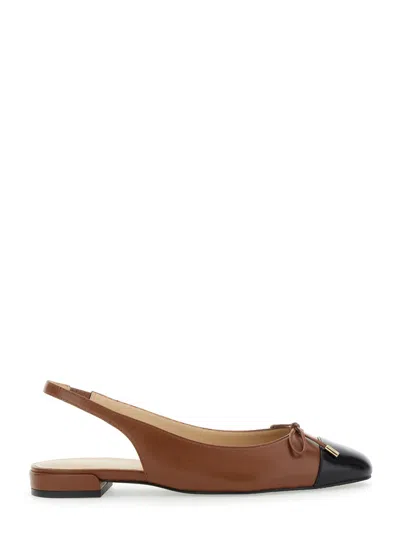 STUART WEITZMAN BROWN SLINGBACK BALLET SHOES WITH CAP TOE AND BOW DETAIL IN LEATHER WOMAN