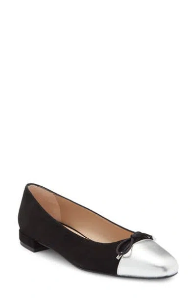 Stuart Weitzman Sleek Cap Toe Bow Flat In Black