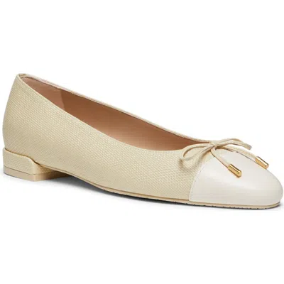 Stuart Weitzman Sleek Cap Toe Bow Flat In Natural/seashell