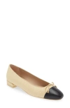 Stuart Weitzman Sleek Cap Toe Bow Flat In Wheat/ Black