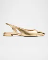 Stuart Weitzman Sleek Cap-toe Slingback Flats In Goldenplatino