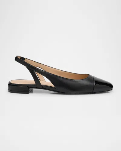 Stuart Weitzman Sleek Leather Slingback Ballerina Flats In Black